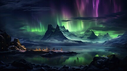 The Breathtaking Northern Lights Over a Mountainous Lake at Night