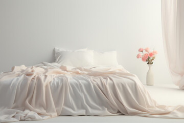 Bedroom romantic atmosphere with flowers and candles near the bed