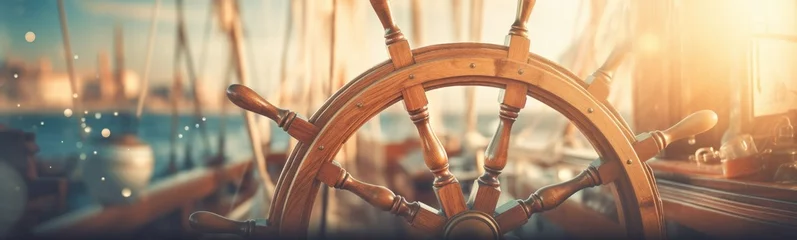 Foto op Aluminium Steering wheel on ship © kramynina