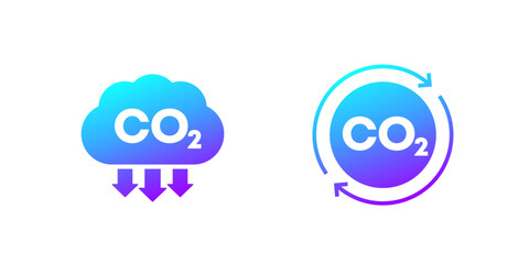 carbon offset and reducing co2 gas icons on white