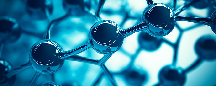 Translucent blue generic molecule. Chemistry and science concept background.