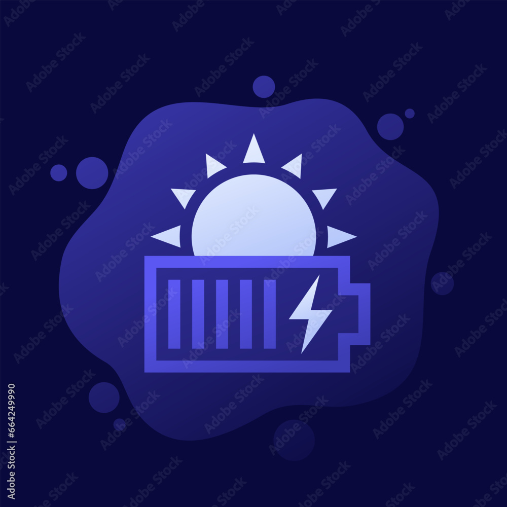 Poster storing solar energy icon with a battery, vector design