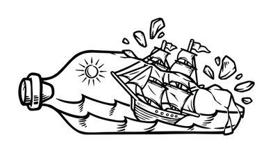 the view of the ship in the bottle line illustration