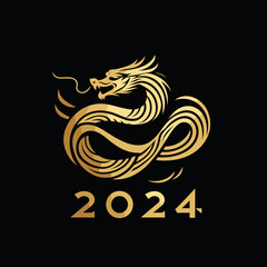 Chinese dragon symbol illustration Combining the numbers 2024 for the New Year festival 2024 - Vector
