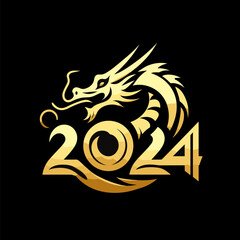 Chinese dragon symbol illustration Combining the numbers 2024 for the New Year festival 2024 - Vector