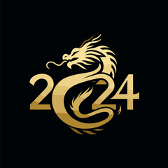 Chinese dragon symbol illustration Combining the numbers 2024 for the New Year festival 2024 - Vector