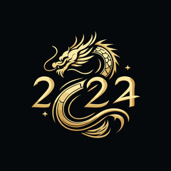 Chinese dragon symbol illustration Combining the numbers 2024 for the New Year festival 2024 - Vector