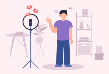 Flat design of man selling online