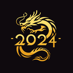 Chinese dragon symbol illustration Combining the numbers 2024 for the New Year festival 2024 - Vector