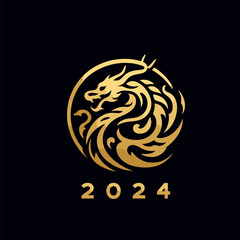 Chinese dragon symbol illustration Combining the numbers 2024 for the New Year festival 2024 - Vector