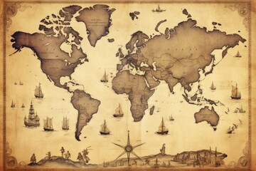 Fototapeta na wymiar Great detailed illustration of the world map in vintage style.