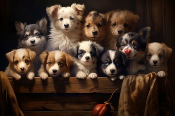 A bunch of cute pups. Generative AI