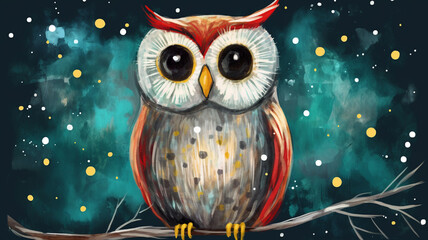 christmas cute owl under a starry night
