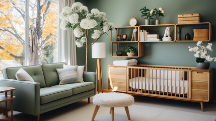 Chic and stylish nursery with a changing table