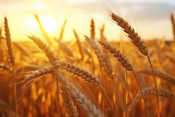 Glow Of Sunset Bathes The Golden Wheat Field