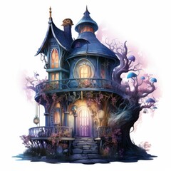 Moonlight dark themed night elf fairytale fantasy fairy house.