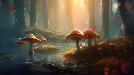 Foto op Aluminium Magical big fabulous mushrooms in the forest © Mars0hod