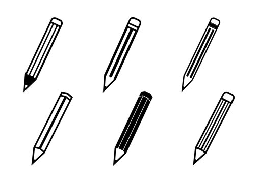 Pencil icon set. pen, crayons, ink, write, writing, office, pens, marker, tool, ballpoint, school, education, draw, drawing, edit, icons. Black solid icon collection. Vector illustration
