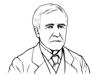 Doodle Thomas Edison portrait, cartoon sticker, sketch, vector, Illustration, minimalistic
