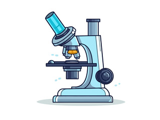 Doodle Beaker with a microscope, cartoon sticker, sketch, vector, Illustration, minimalistic