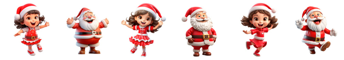 3d cartoon Christmas icon pack, Santa Claus with kids, Christmas and New Year isolated clipart