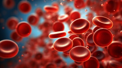 Red blood cells under microscope, scientific illustration, Blood Clot or thrombus blocking the red blood cells stream within an artery.red blood cells circulating in the blood vessels