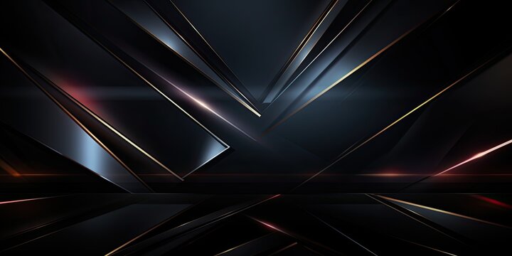 Abstract 3d background, glowing geometric shapes pattern texture on dark black background