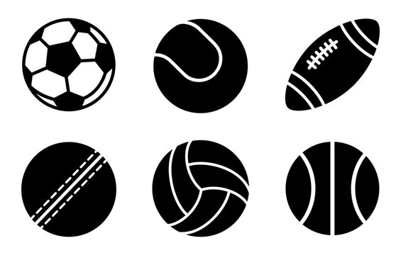 Sports Balls icon set. football, ball, basketball, soccer, volleyball, baseball, sport, game, rugby, handball, icons. Black solid icon collection. Vector illustration