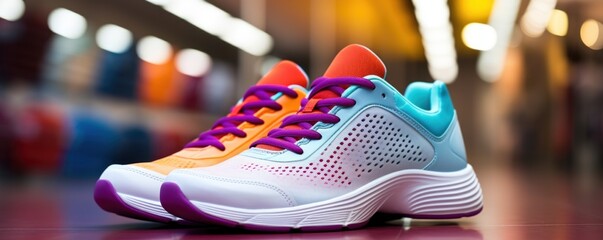 Trendy sports shoes, festive sport gym banner template background