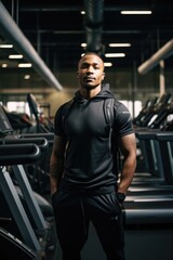 Fitness Center - Muscle Man Posing in Gym. Fictional characters created by Generated AI.