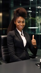 African American Woman Gives Thumbs Up in Business Attire. Fictional characters created by Generated AI.