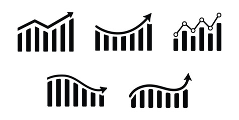 Business chart graph diagram icon set. finance, market, economy, profit, success, growth, icons. Black solid icon collection. Vector illustration