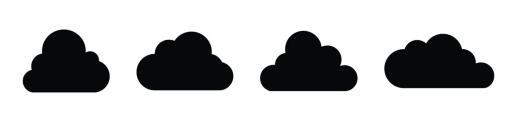 Cloud icon set. storage, data, network, weather, forecast, computing, technology, information, icons. Black solid icon collection. Vector illustration