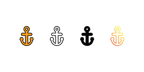 Anchor icons, color, line, glyph, gradient, Blue icon, summer icon in five variations stock illustration. 