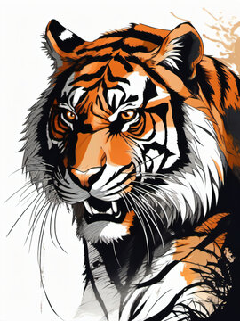 the Ferocious Majesty of a Tiger, Beautifully Rendered in the Bold and Majestic Strokes of Ink
