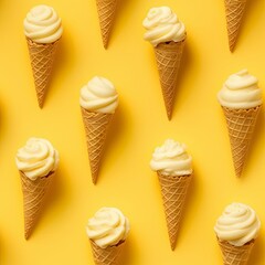 Ice Cream pattern on yellow background, top view.