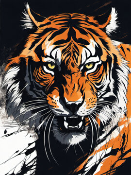 the Ferocious Majesty of a Tiger, Beautifully Rendered in the Bold and Majestic Strokes of Ink