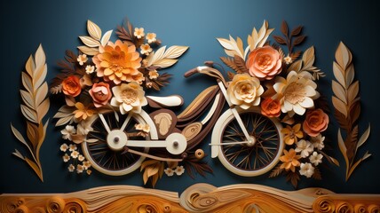 Fototapeta na wymiar artistic bicycle with flowers made of paper