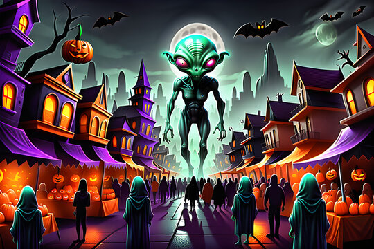 Halloween festival in an alien city