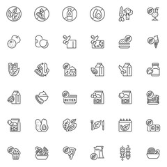 Vegan food line icons set
