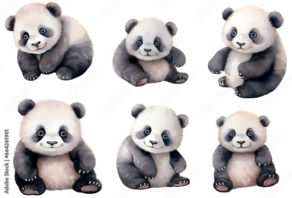 Wall mural Baby panda watercolor  illustration clipart. Generative AI.