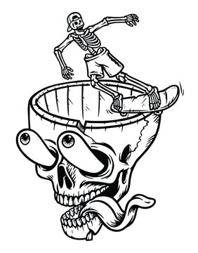 recommend clip art: Funny Skateboard Skeleton line illustration