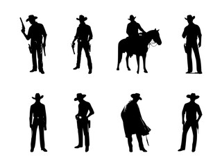 set of cowboy silhouettes on isolated background
