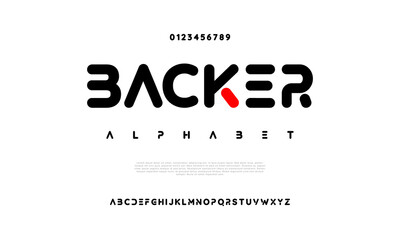 Backer creative modern urban alphabet font. Digital abstract moslem, futuristic, fashion, sport, minimal technology typography. Simple numeric vector illustration