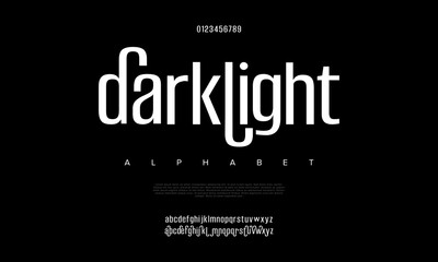 Darklight creative modern urban alphabet font. Digital abstract moslem, futuristic, fashion, sport, minimal technology typography. Simple numeric vector illustration