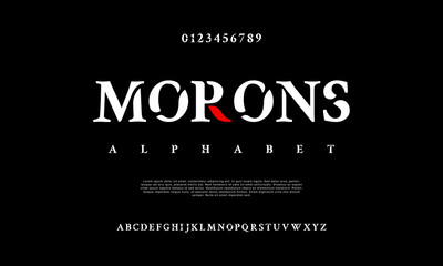 Morons creative modern urban alphabet font. Digital abstract moslem, futuristic, fashion, sport, minimal technology typography. Simple numeric vector illustration