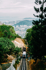 Beautiful view from railroad going to Penang Hill, a hill resort comprising a group of peaks on...