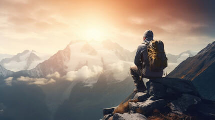 A mountaineer taking a moment to savor the triumphant view from the mountain peak