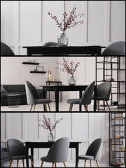 Interior design idea. Stylish dining room, collage of photos
