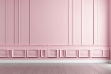 Embossed empty pink wall and floor indoors front view.